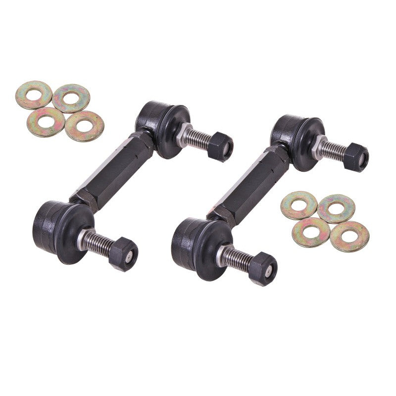 BMR black steel hex bar rear sway bar end links with greasable Proforged ball joints and 12mm mounting studs.