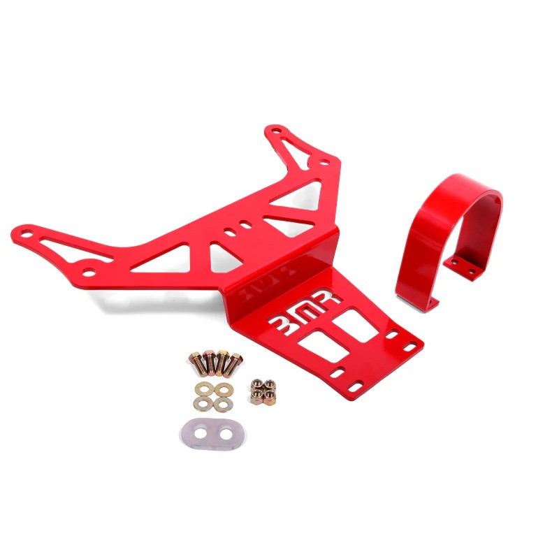 BMR Red powdercoated steel driveshaft safety loop for 2015-2018 Dodge Challenger Hellcat and Demon models