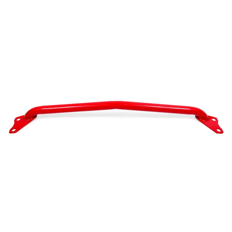 Red tubular steel BMR front bumper support for 2015-2019 Ford Mustang S550.