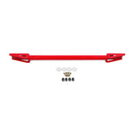 Red powder-coated BMR chromoly K-member chassis brace for 2015-2024 Ford Mustang S550 and S650.
