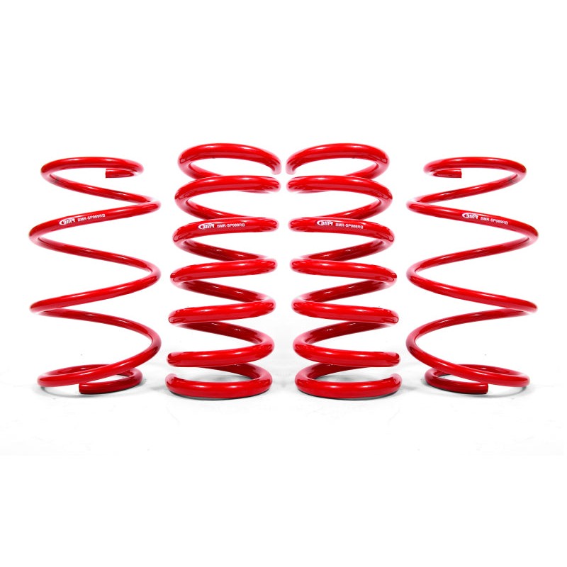 Set of four red BMR Suspension SPD763R lowering springs for 2015-2024 Ford Mustang.