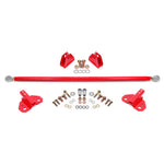 BMR SM762R red powder-coated rear shock mount kit with DOM tubing, plate steel brackets, and Grade 8 hardware.