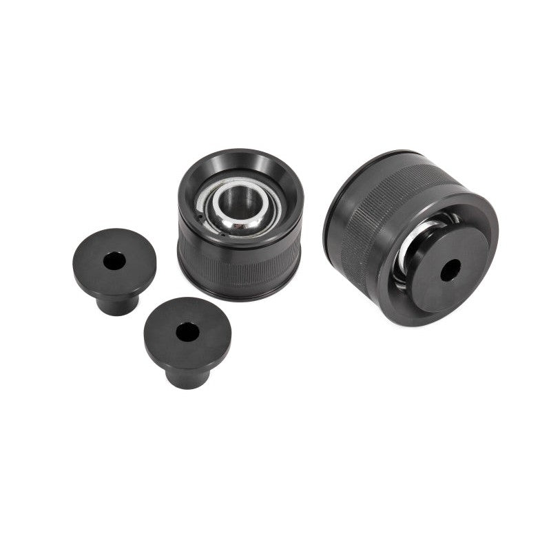 BMR black anodized front radius rod spherical bearing kit for 6th Gen Camaro and Cadillac CTS-V suspension.