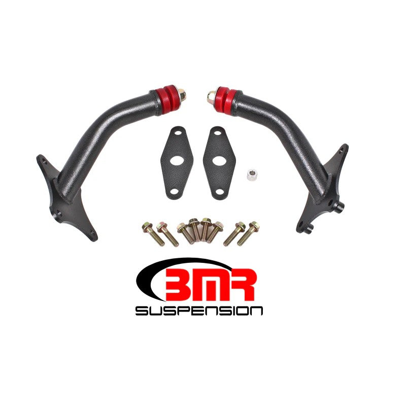 BMR Black Hammertone steel motor mounts with integrated stands and polyurethane bushings for 6th Gen Camaro.