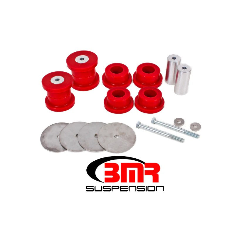 BMR BK061 red 95-durometer polyurethane rear cradle bushing kit for 2016-2024 Chevrolet Camaro.