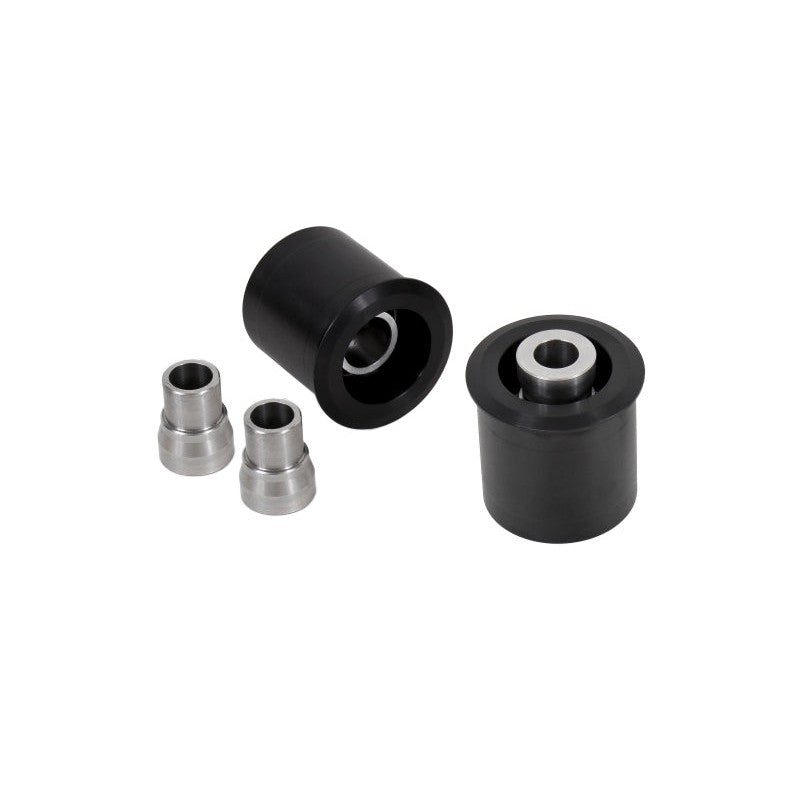 BMR black anodized billet aluminum rear lower inner control arm bearing kit with spherical bearings.