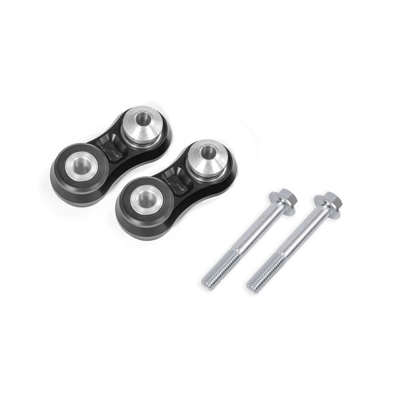 BMR black anodized billet aluminum vertical links with Delrin bushings and spherical bearings for S550 and S650 Mustangs.