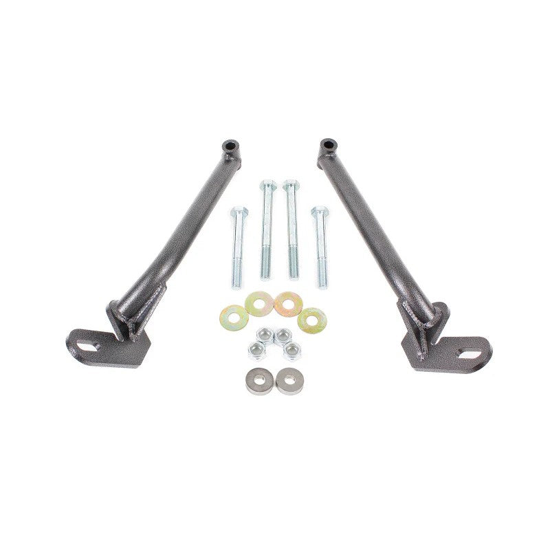 BMR Suspension rear control arm reinforcement braces in black hammertone finish for 1978-1987 GM G-Body chassis.