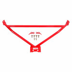 Red powder coated BMR DOM steel front reinforcement chassis brace for 1978-1987 GM G-Body with mounting hardware.