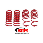 Set of four red BMR lowering springs for 1978-1987 GM G-Body vehicles.