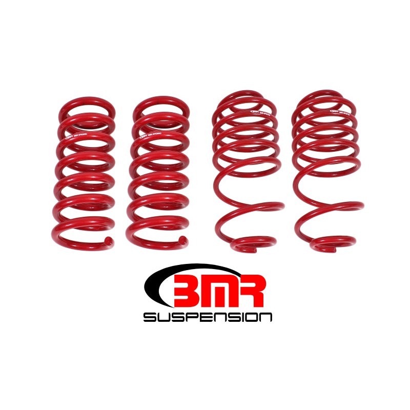 Set of four red BMR lowering springs for 1978-1987 GM G-Body vehicles.