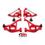 BMR Suspension red powdercoated tubular upper and lower A-arm kit for 1978-1987 GM G-Body vehicles.