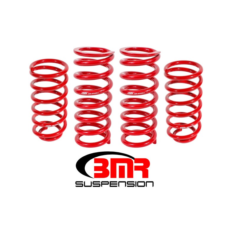 Set of four red BMR Suspension SP027R lowering springs for 1979-2004 Ford Mustang