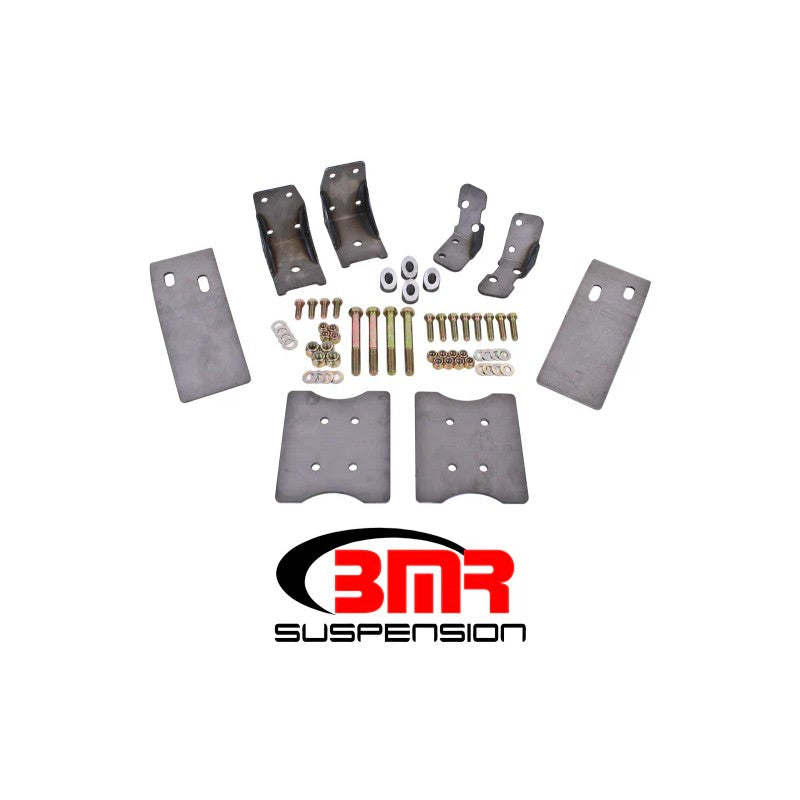 Natural finish CNC-formed steel torque box reinforcement plates for 1979-2004 Ford Mustang.