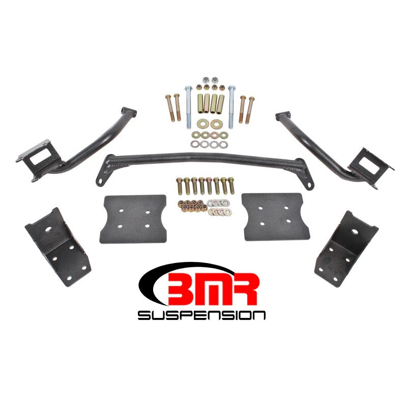 BMR black hammertone steel torque box reinforcement plates and DOM tubing for 1979-2004 Ford Mustang.