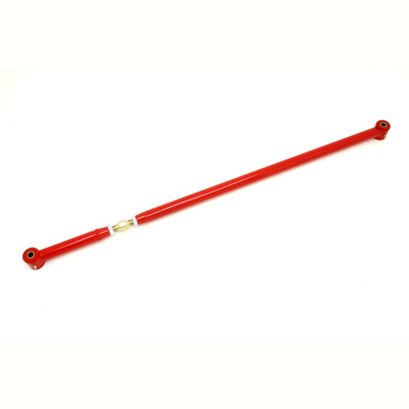 Red BMR on-car adjustable panhard rod with polyurethane bushings and threaded adjuster for 1982-2002 Camaro and Firebird.
