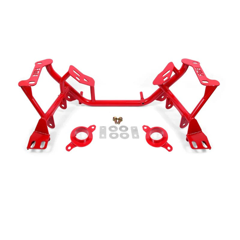 Red BMR Suspension standard K-member with integrated spring perches for 1996-2004 Ford Mustang