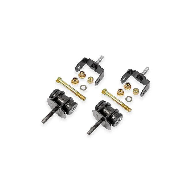 BMR MM551H motor mount kit with black hammertone steel plates and white solid Delrin bushings.
