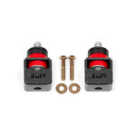 BMR MM300H Black Hammertone steel motor mount kit with red polyurethane bushings and 6061 billet aluminum spacers