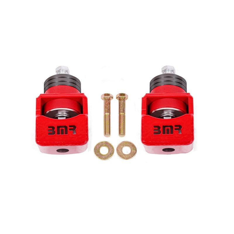 BMR red polyurethane motor mounts with MIG-welded steel brackets and billet aluminum spacers for Pontiac G8 and Chevy SS.