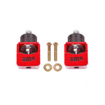 Red powder-coated BMR solid motor mounts with billet aluminum spacers and Grade 10.9 hardware for Chevy SS and Pontiac G8.