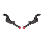 BMR Suspension black hammertone rear non-adjustable lower control arms with red polyurethane bushings.