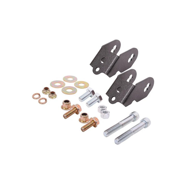 BMR Suspension WAK761H black hammertone steel rear camber lockout plates for 2015-2018 Mustang S550.