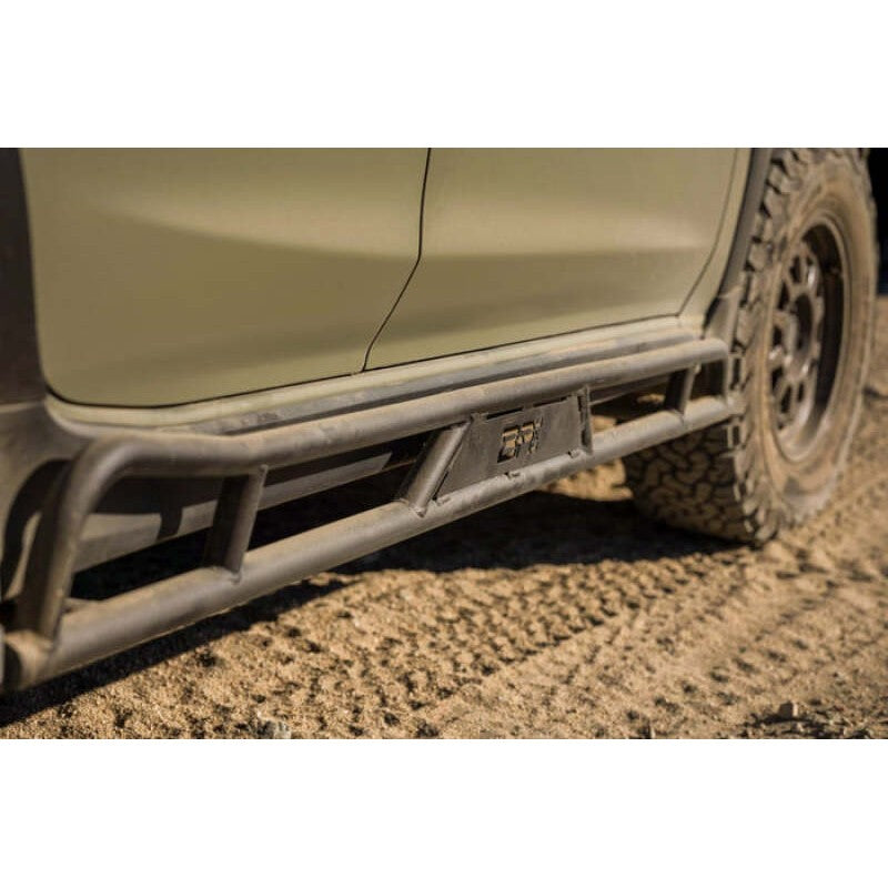 Body Armor 4x4 Revo Rock Sliders in textured black powder coat for 2018-2023 Subaru Crosstrek