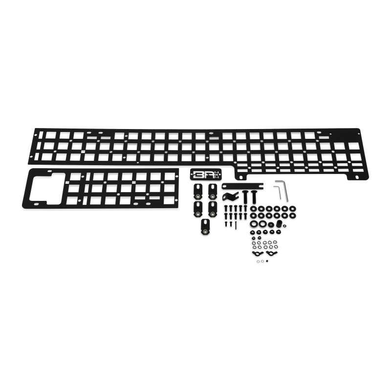 Black texture powder coated 3mm steel front bed MOLLE storage panel for 2005-2023 Toyota Tacoma.