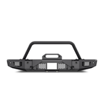 Body Armor 4x4 Odyssey front bumper in textured black on a Ford Bronco featuring winch mount and LED bar space.