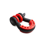 Textured black 3/4 inch D-ring shackle with red polyurethane anti-rattle isolators and threaded steel pin.