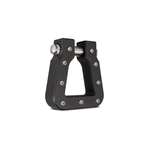 Black textured 6061-T6 billet aluminum Mega D-Ring recovery shackle with a stainless steel pin and decorative bolts.