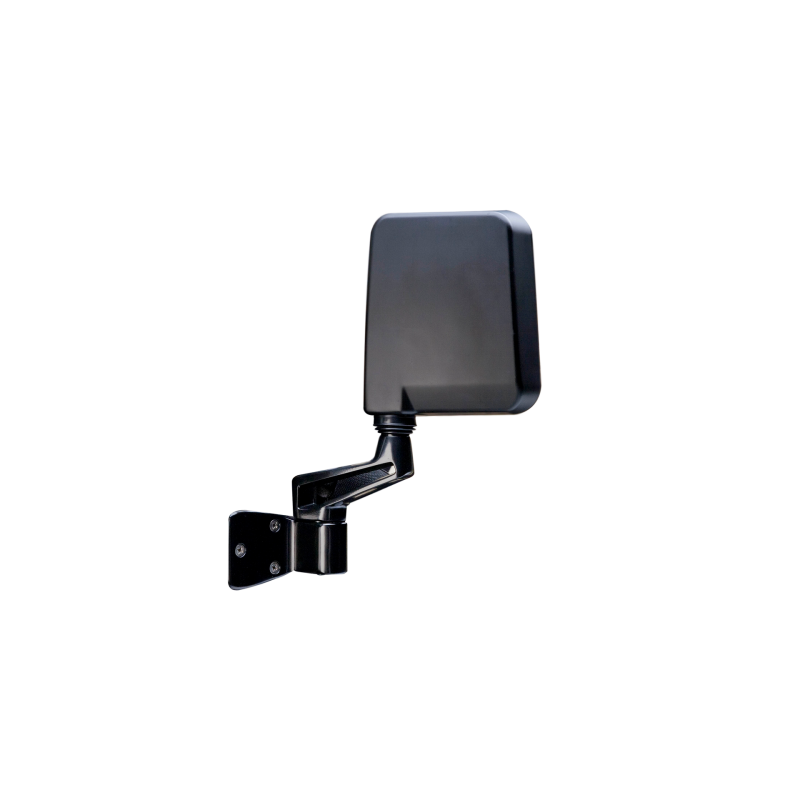 Pair of black Body Armor 4x4 trail door mirrors with included stainless steel mounting hardware