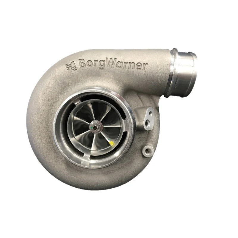 BorgWarner S300SX-E 9180 72mm SuperCore with forged milled compressor wheel and integrated speed sensor port.