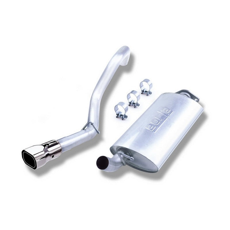 Borla stainless steel cat-back exhaust system for 2000-2006 Jeep Wrangler TJ models.