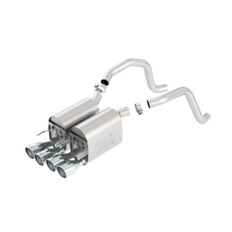 Borla ATAK axle-back exhaust system featuring four polished stainless steel tips for 2005-2008 Chevrolet Corvette.