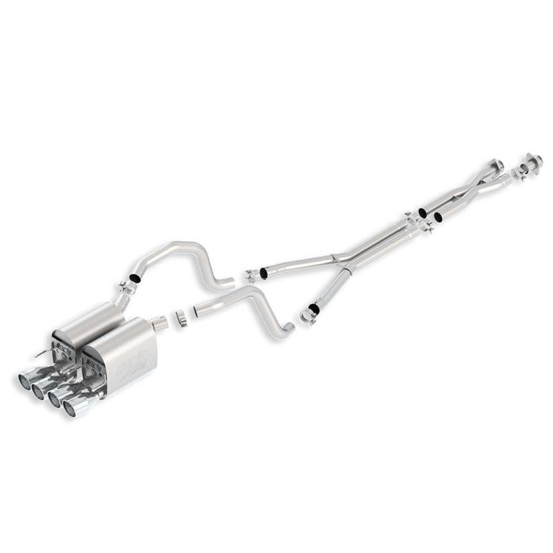 Borla ATAK stainless steel cat-back exhaust system with quad 4-inch polished tips and Merge X-pipe for C6 Corvette.