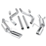 Borla ATAK 2.5-inch stainless steel cat-back exhaust system with mufflers and dual 4-inch polished chrome tips.