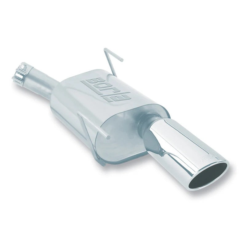 Borla T-304 stainless steel axle-back exhaust for 2005-2009 Mustang V6 with a 4-inch polished chrome tip.