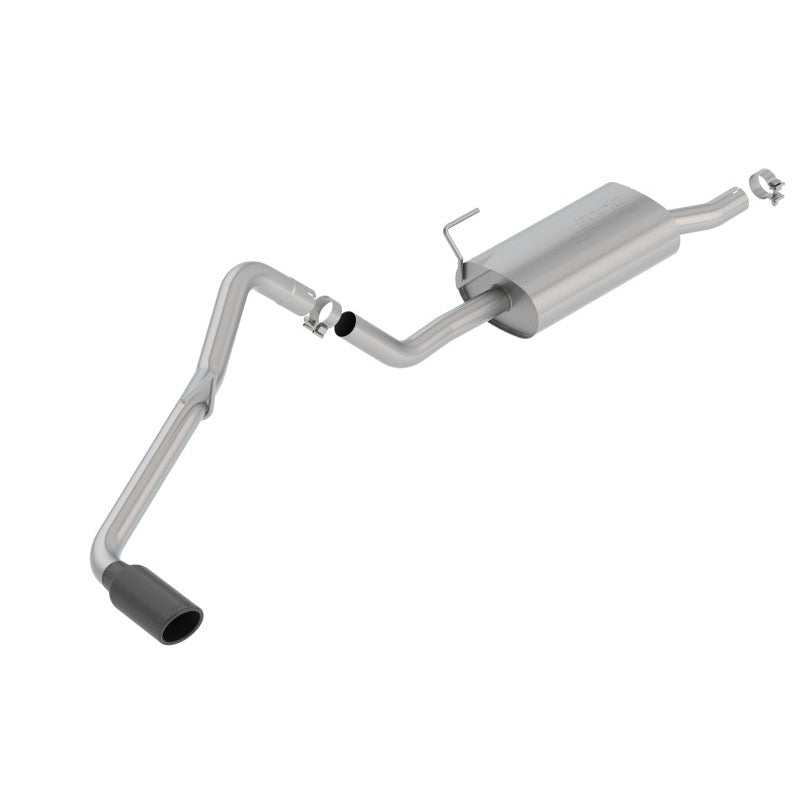 Borla S-Type cat-back exhaust system for 2005-2018 Nissan Frontier with 4-inch black chrome tip and 2.5-inch piping.