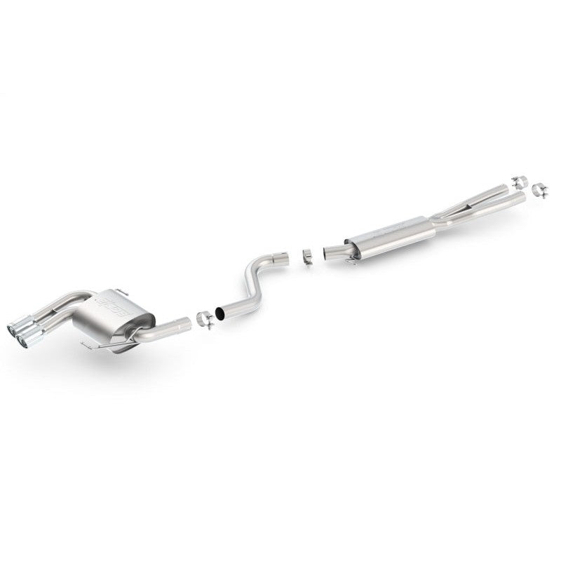 Borla Touring Series cat-back exhaust for 2006-2012 BMW 325i/328i featuring T-304 stainless steel and dual exit tips.