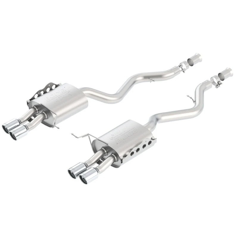 Borla ATAK axle-back exhaust rear section for 2008-2013 BMW M3 featuring straight-thru mufflers and quad tips.