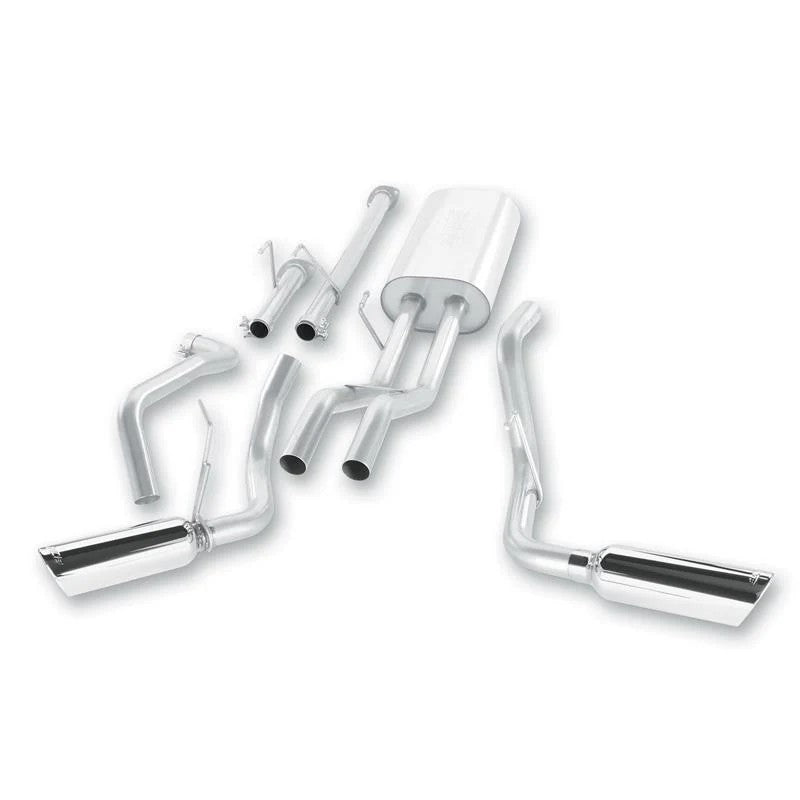 Borla T-304 stainless steel dual exhaust system with 4-inch chrome tips and dual mufflers for Toyota Tundra