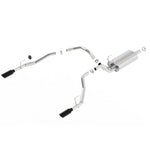 Borla Touring cat-back exhaust system with T-304 stainless steel piping and 5-inch black chrome tips.