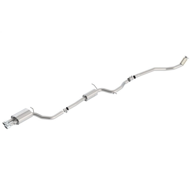 Borla S-Type catback exhaust system featuring T-304 stainless steel piping and polished dual exhaust tips