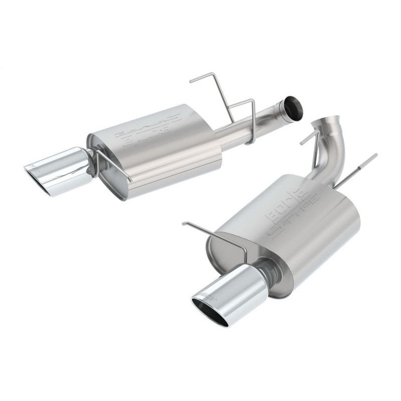 Borla S-Type axle-back exhaust system featuring T-304 stainless steel mufflers and polished chrome tips.