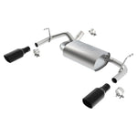 Borla Touring Series cat-back exhaust with T-304 stainless pipes and dual square black chrome tips for Jeep Wrangler JK.