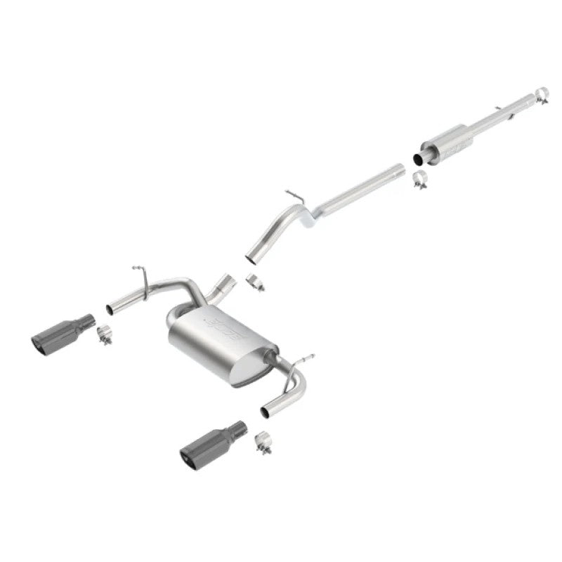 Borla S-Type cat-back exhaust system for 2012-2018 Jeep Wrangler with T-304 stainless piping and black chrome square tip.