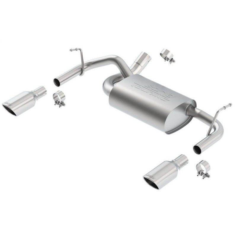Borla 11834 Touring axle-back exhaust with dual square chrome tips and T-304 stainless steel piping for 2012-2018 Jeep Wrangler.