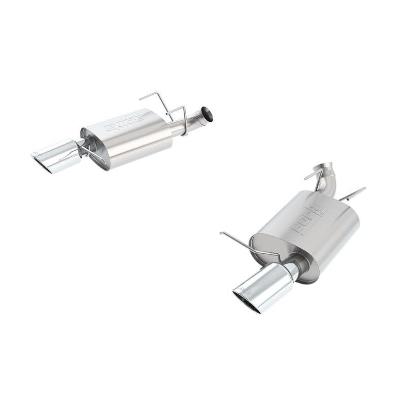 Borla S-Type axle-back exhaust system with T-304 stainless steel mufflers and 4.5-inch chrome tips for Mustang GT